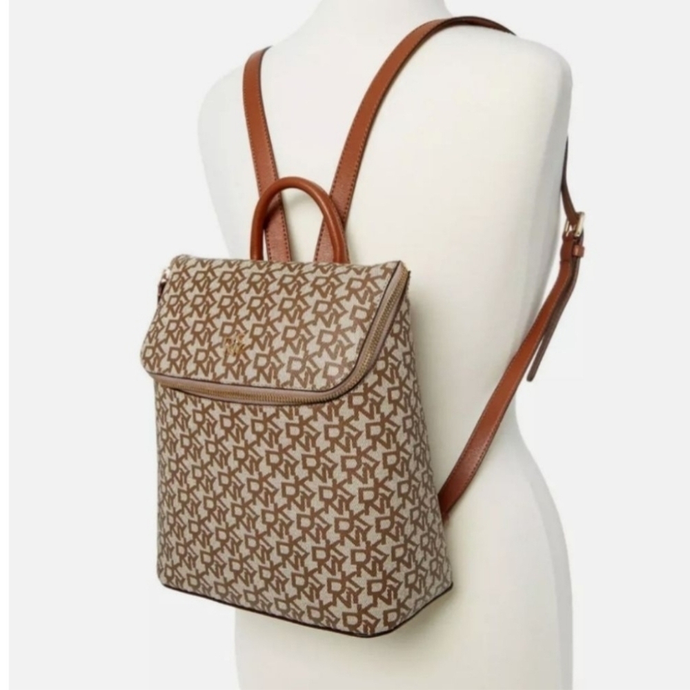 DKNY NEW Patterned Backpack, Print Brown And Beige, H27.3 X W 6.35 X D 24.1 CM